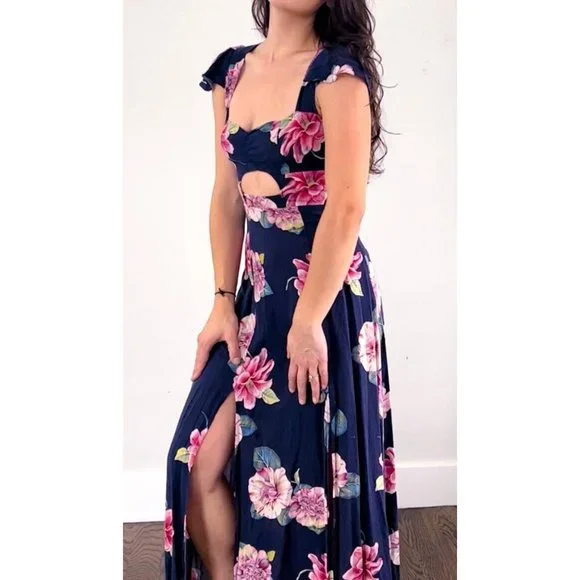 Urban Outfitters Blue Floral Formal Dress Size Small